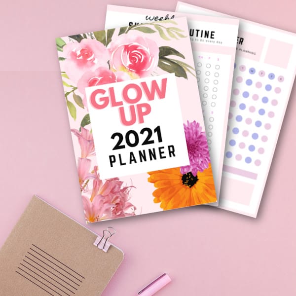 Glow up planner, glow up ideas, glow up challenge, habit tracker, skincare routine tracker 2021
