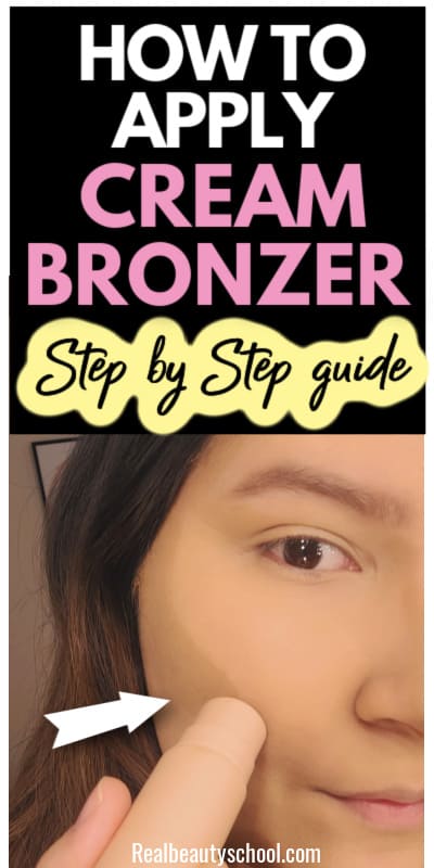 woman applying cream bronzer with how to apply bronzer step by step guide text overlay