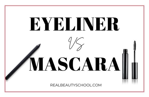 eyeliner and mascara with eyeliner vs mascara text overlay