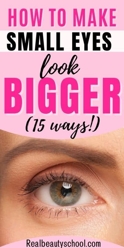 woman with small eyes. How to make small eyes look bigger text overlay 