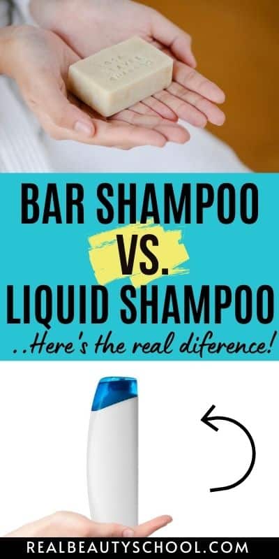 bar shamoo and liquid shampoo with bar shampoo vs liquid shamoo text overlay