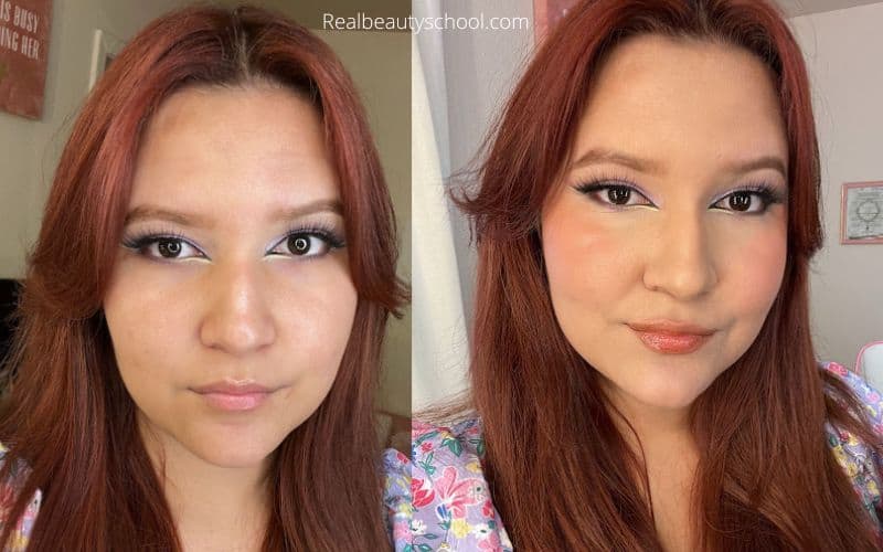 before and after powder foundation without looking cakey and dry