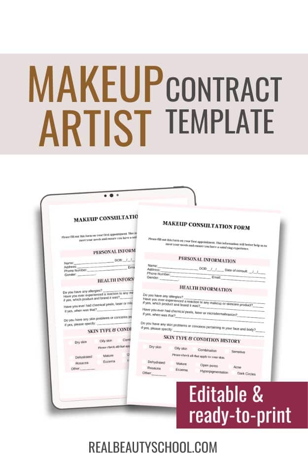 Freelance Makeup Artist Contract Template By a MUA (PDF form) Real
