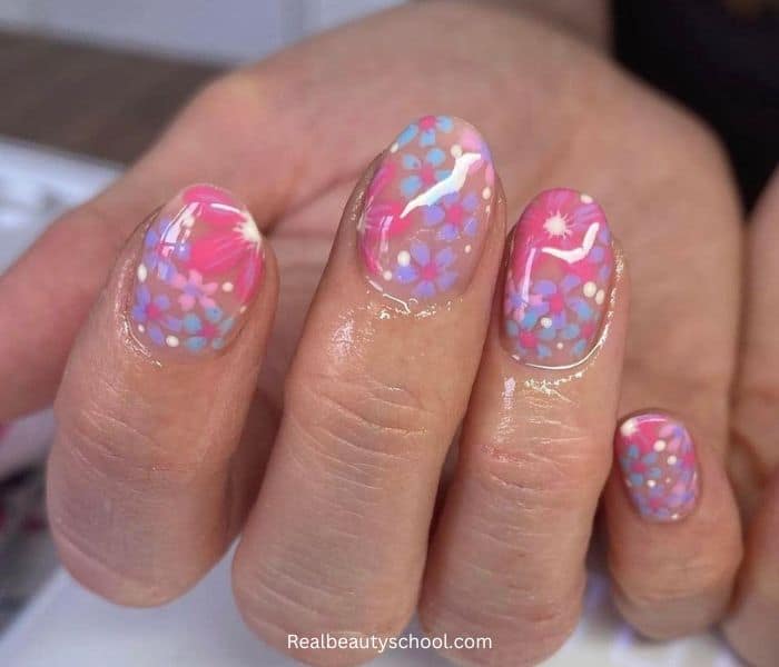 lilac and pink floral nails