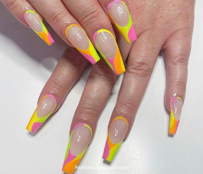 All around neon french nails design