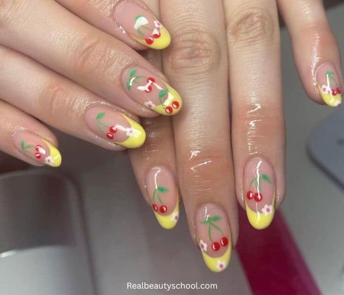 yellow cherry summer nails 