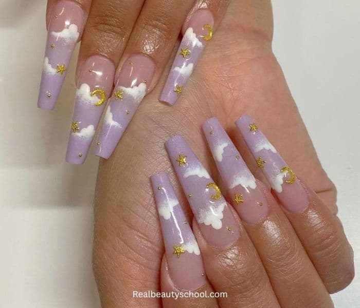 Lilac and Gold Dreamy Nails