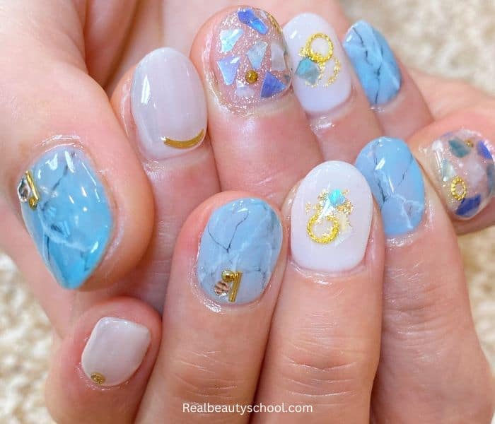 Baby blue marble summer nails