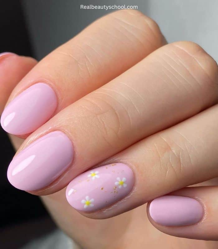 Mini Flowers on Baby Pink Nails