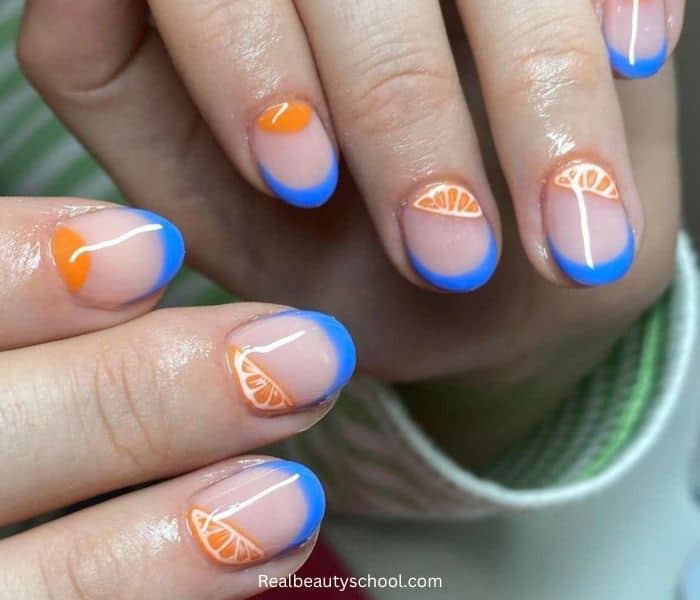 Orange with blue summer nails