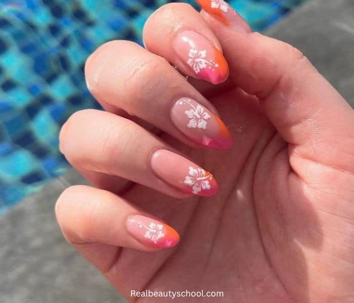 Orange Pool Party Style Nails