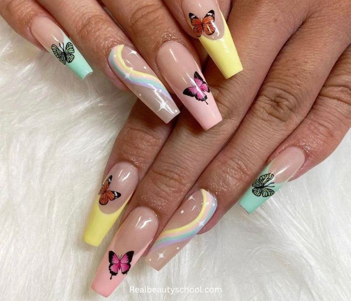 pastel colors and butterflies nails