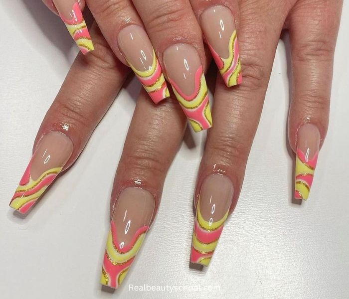 yellow and pink spring and summer nails