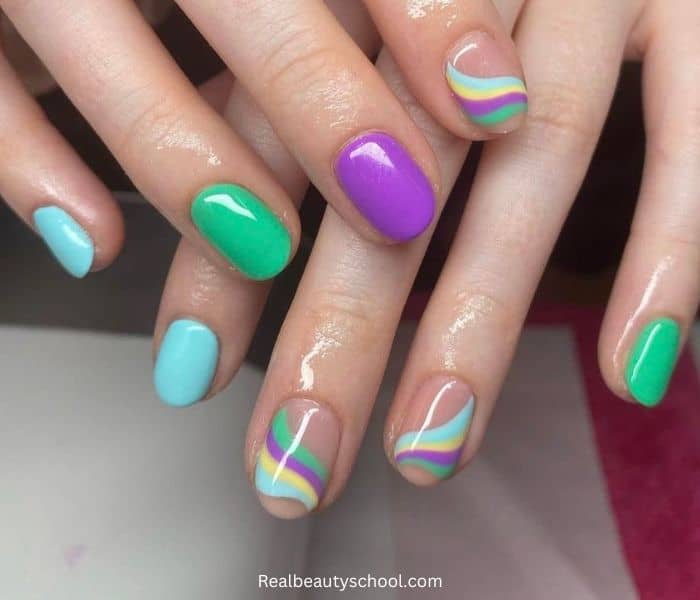 Purple, Mint and Blue spring and summer nails