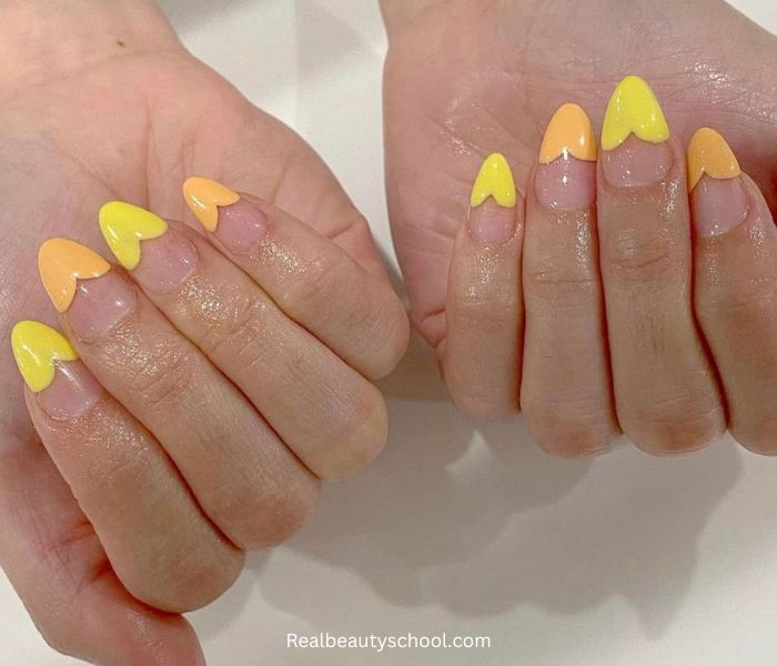 heart shaped tip yellow nails