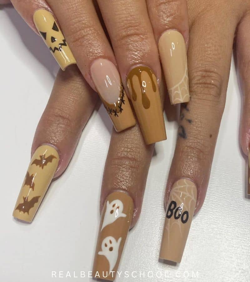 Brown Ghost book Halloween nails