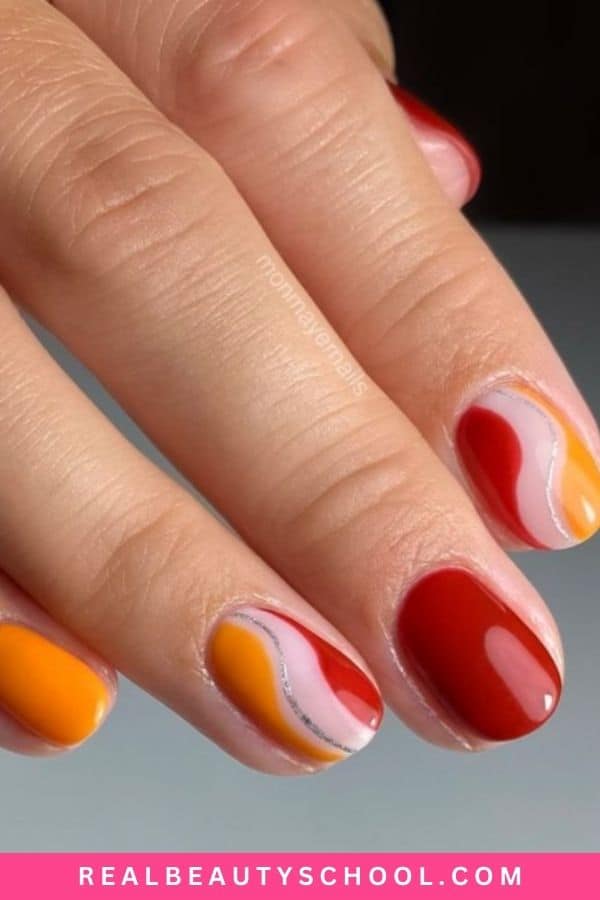 Fall short nails designs red and orange 