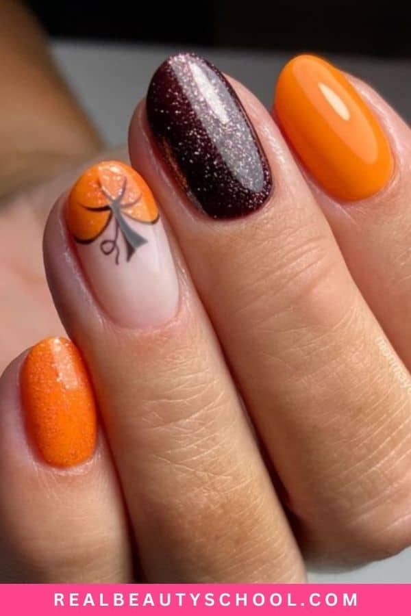 Fall short nails designs pumkpin spice