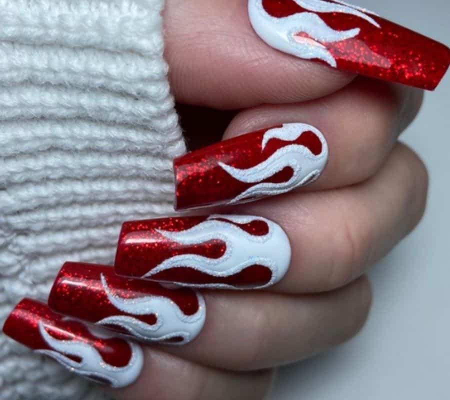 long red and white christmas nails
