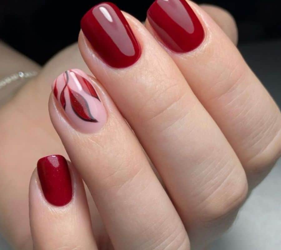 classic red elegant short gel nails
