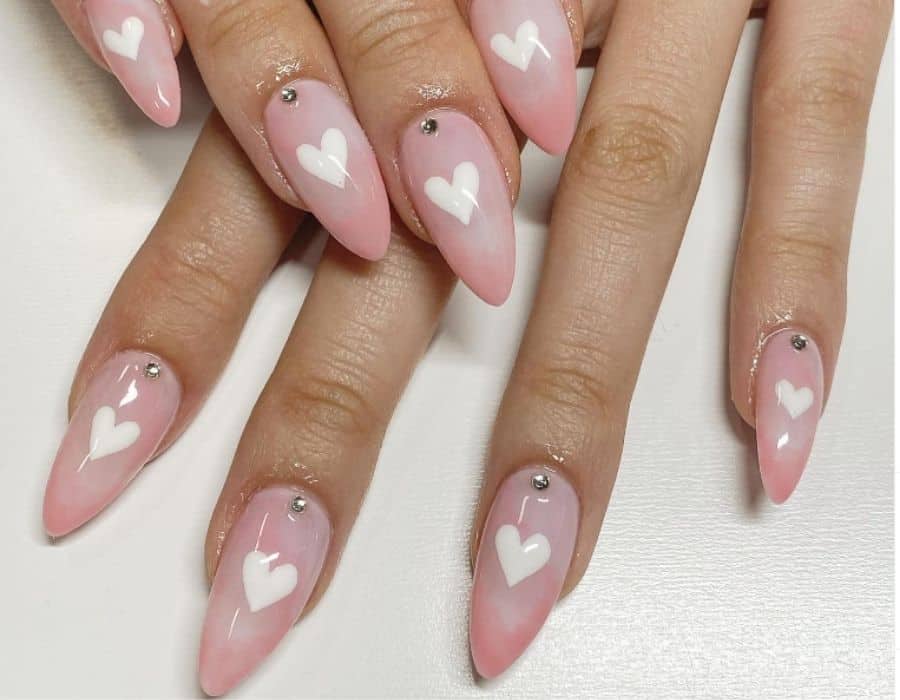 acrylic long nail ideas Chic Pink nude Hearts
