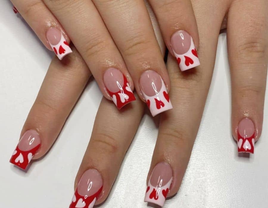 Square Nails with heart tips
