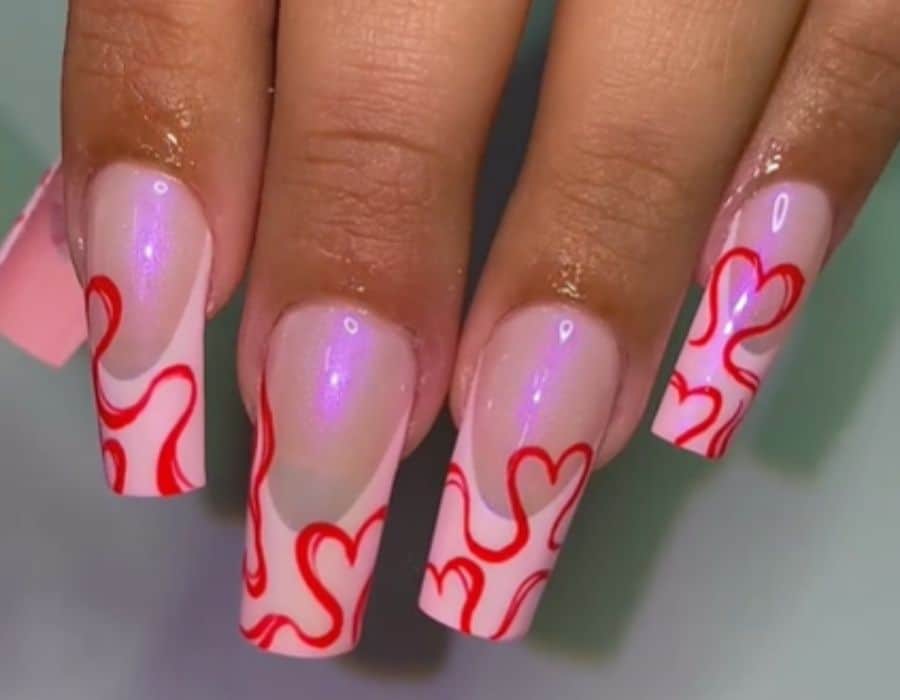 Delicate Hearts and iridescent effect nails