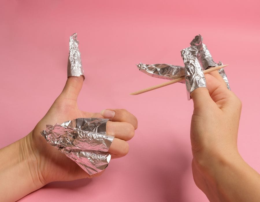 removing acrylic nails with aluminum foil