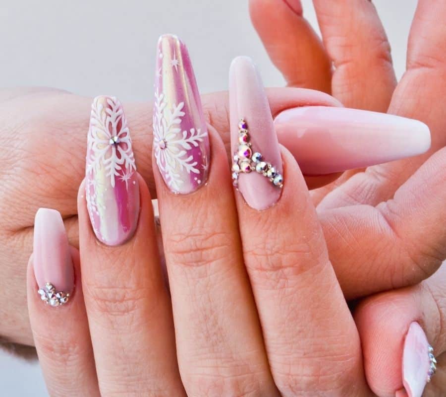 pink nude winter christmas long nails