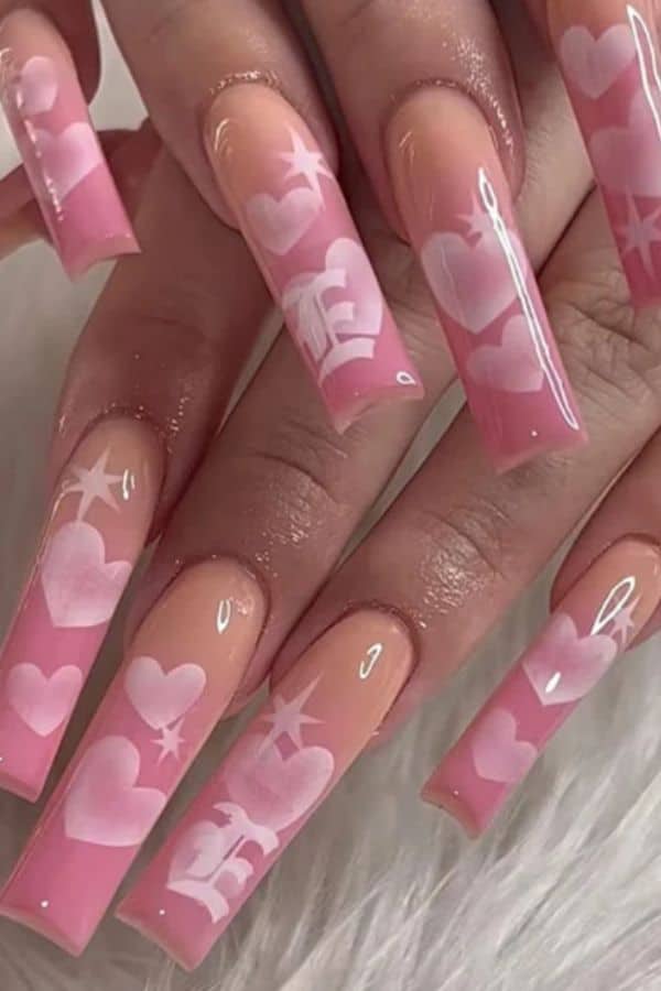 long acrylic pink nails 