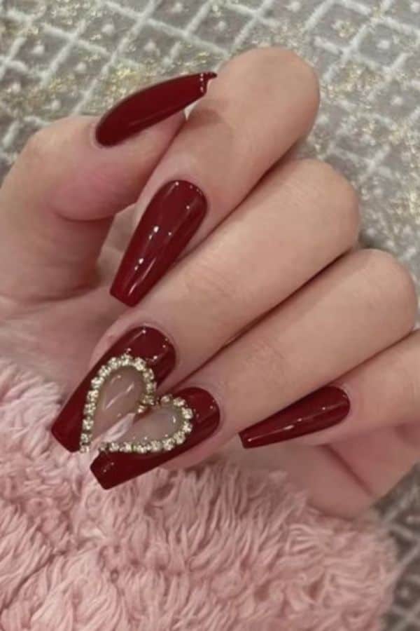 burgundy romantic nails 