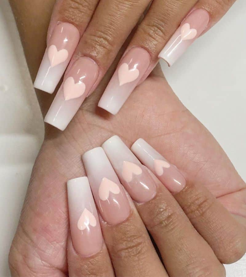 Coquette Hearts in Square Ombre french tips