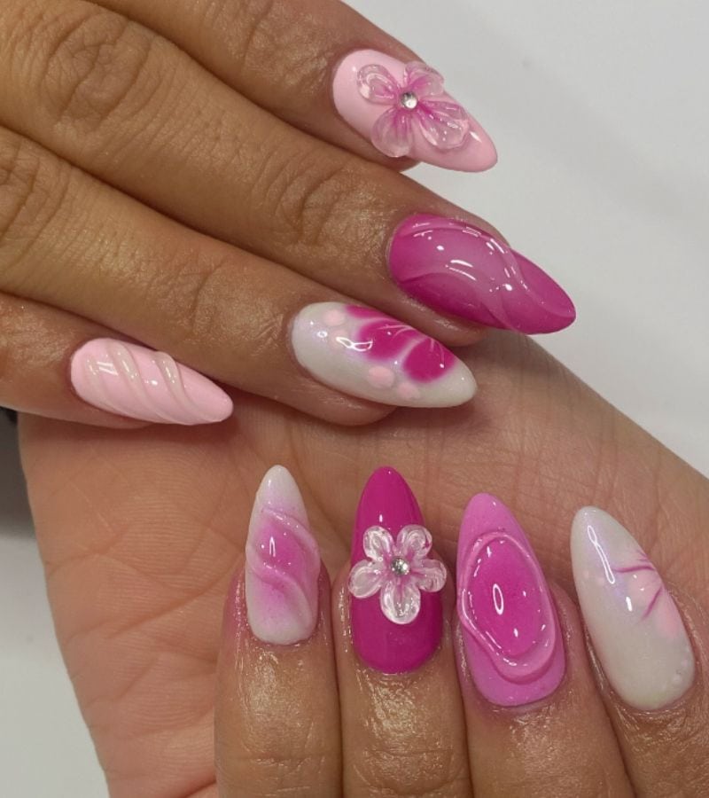 pink nails with flowers