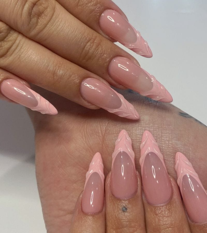 nude long coquette nails 