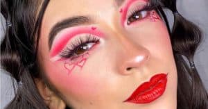 woman wearing valentines day makeup