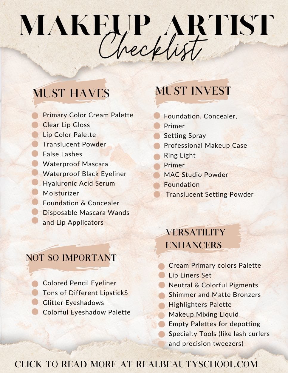 Makeup Artist Kit Checklist Mua Kit Essentials Real Beauty School