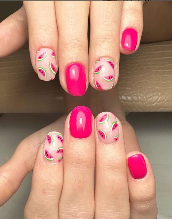 Pink Watermelon Nails