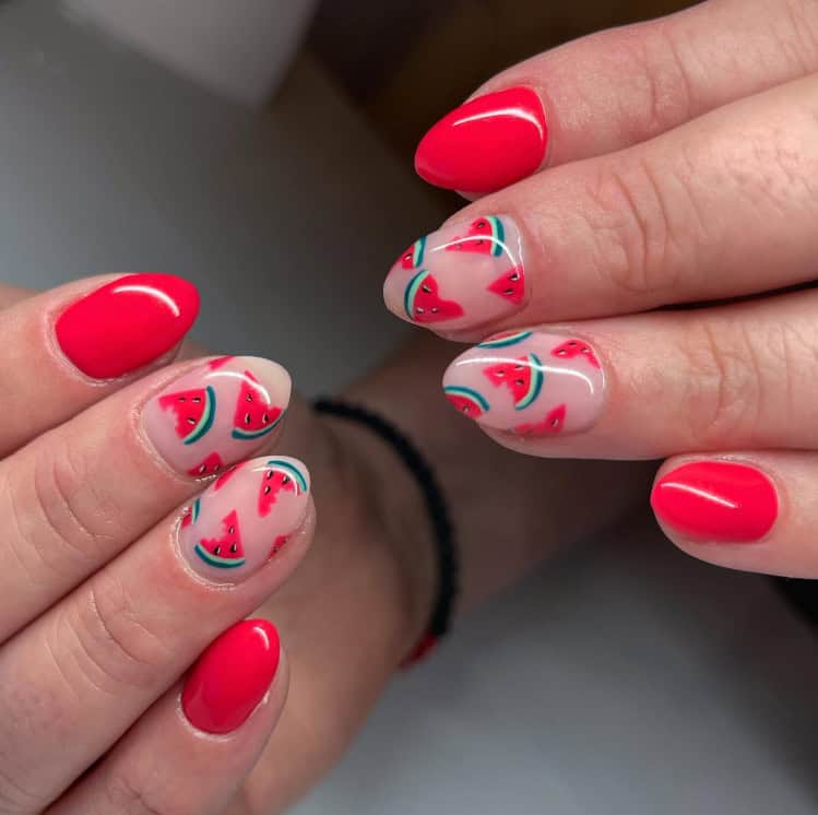  Almond Short Watermelon Nails