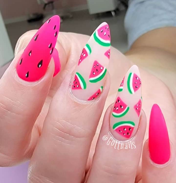 Long Acrylic Watermelon Nails