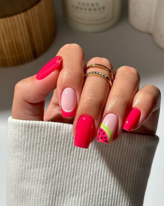 Square Watermelon Long Nails