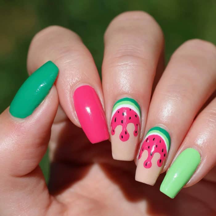 Watermelon Drip Nails